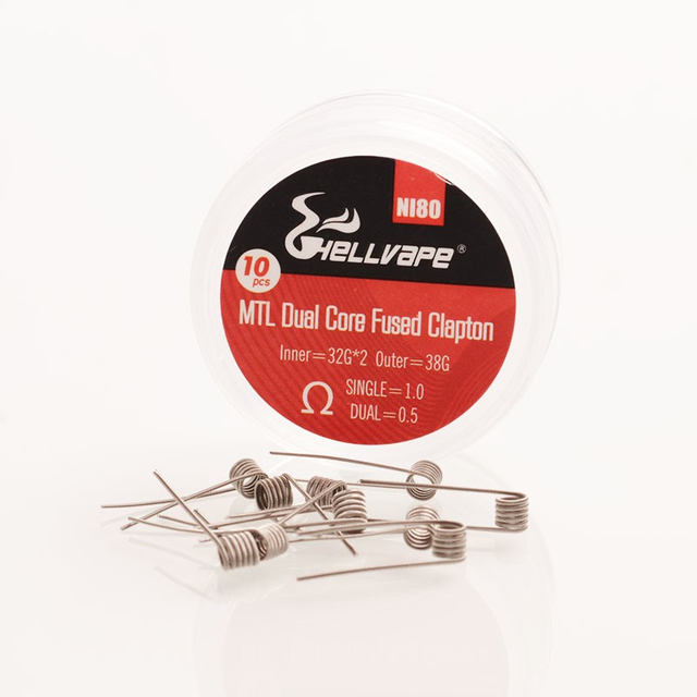 Authentic Hellvape Ni80 MTL Dual Core Fused Clapton Heizungswiderstanddraht - 32GA x 2 + 38GA, 1,0 OHM / 0,5 OHM (10 Stcs)