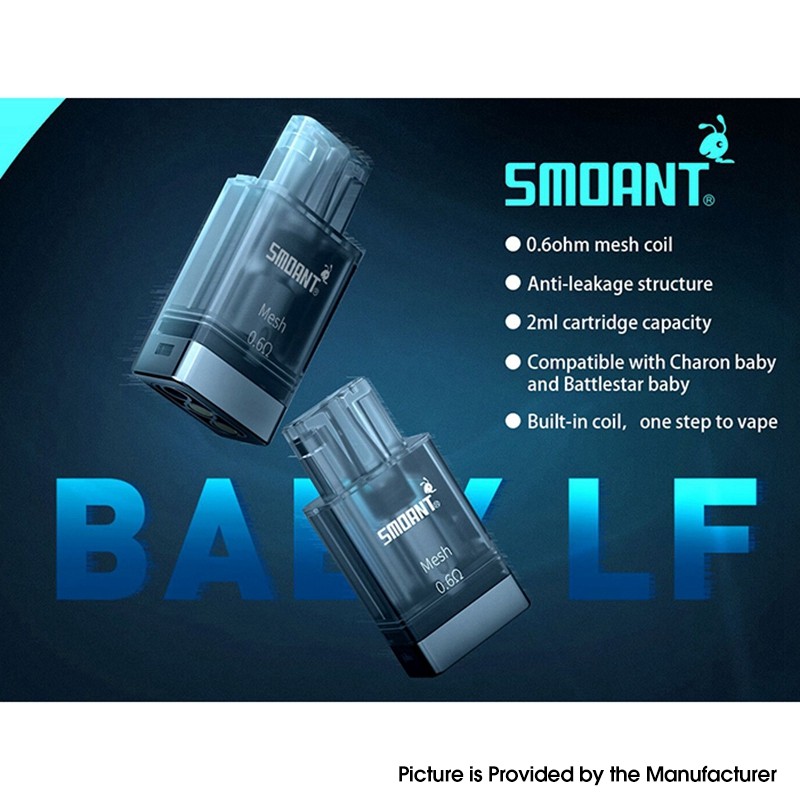 Authentic Smoant Baby LF Replacement Pod Cartridge for Charon Baby / Battlestar Baby Pod System -2ml, 0.6ohm (2 PCS)
