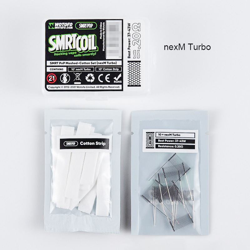 Wotofo SMRT Pod System Starter Kit / Pod Cartridge Replacement PnP nexMESH Turbo Mesh + Cotton Strip - (10 PCS)