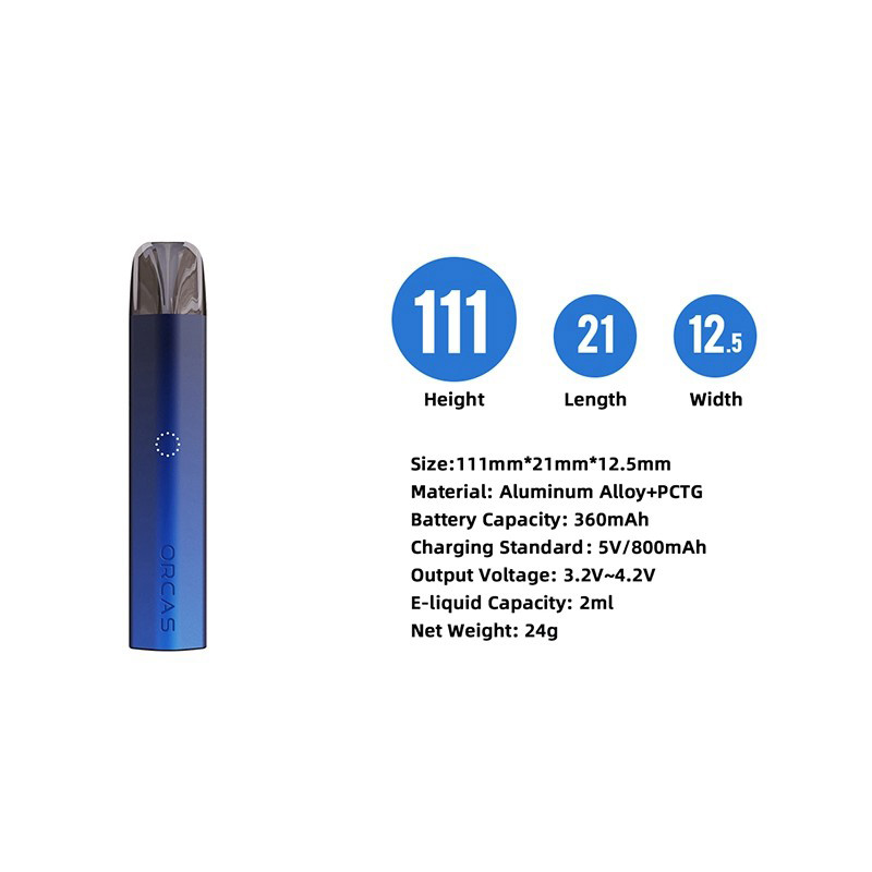 Advken Orcas Pod System Vape Starter Kit, 360mAh, Aluminum Alloy + PCTG, 2.0ml Pod Cartridge, 1.2ohm