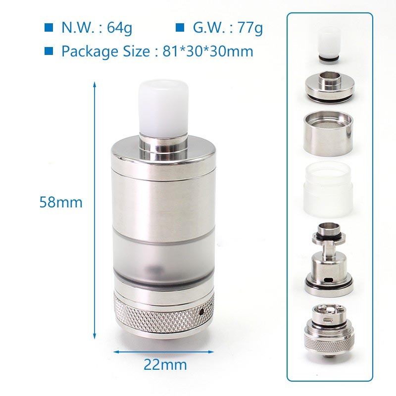 SXK 8C Tank Anteprima RTA Rebuildable Tank Vape Atomizer 316SS + PCTG, 2.2ml, 22mm
