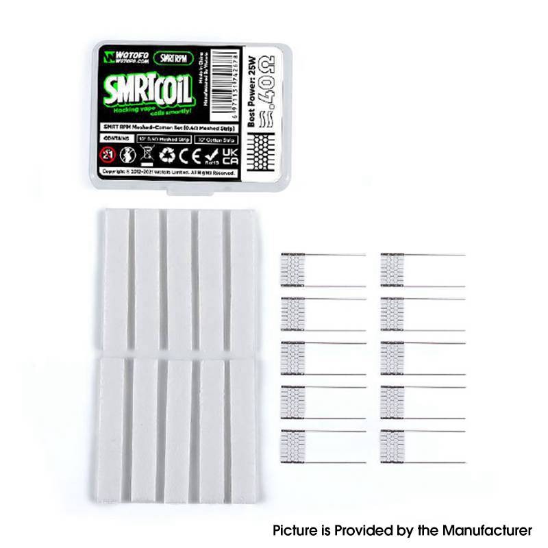 Authentic Wotofo SMRT Pod Kit / Pod Cartridge Replacement SMRT RPM Meshed-Cotton Set - 10 x 0.4ohm Mesh Strip, 10 x Cotton Strip