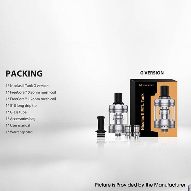 Authentic Vapefly Nicolas II MTL Tank Vape Atomizer G Version, 2.0ml, 0.8ohm / 1.2ohm, 22.2mm Diameter