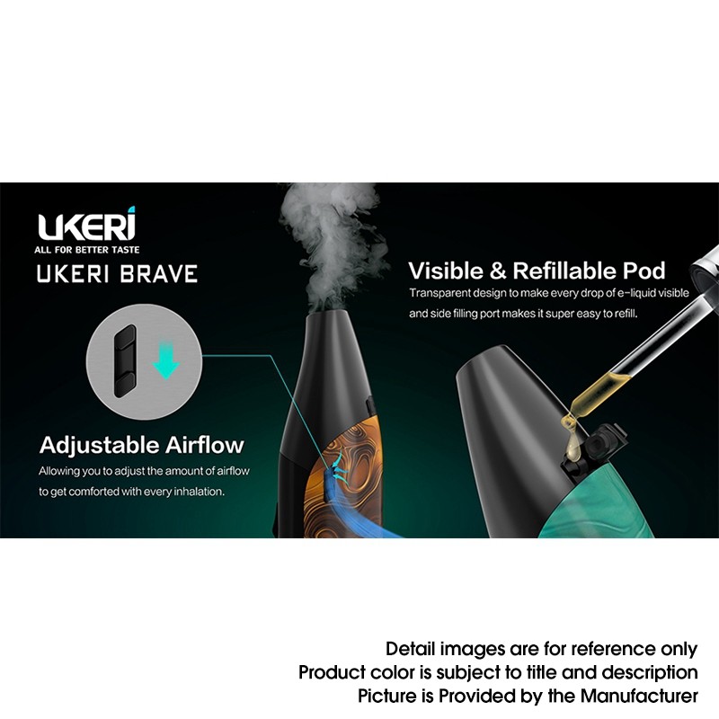 Authentic Ukeri Brave Pod System Vape Starter Kit - Carbon Fiber, VW 8~40W , 1500mAh, 3.5ml, 0.3 / 0.6ohm